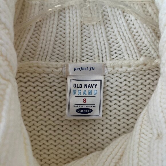 Old Navy Sz S Oversized Funnel Neck Rib Knit Cream Sweater Coat Pockets - Picture 3 of 8